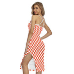 Lava Orange And White Checkered Print Cross Back Cami Dress
