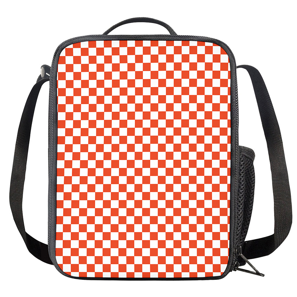 Lava Orange And White Checkered Print Crossbody Lunch Bag