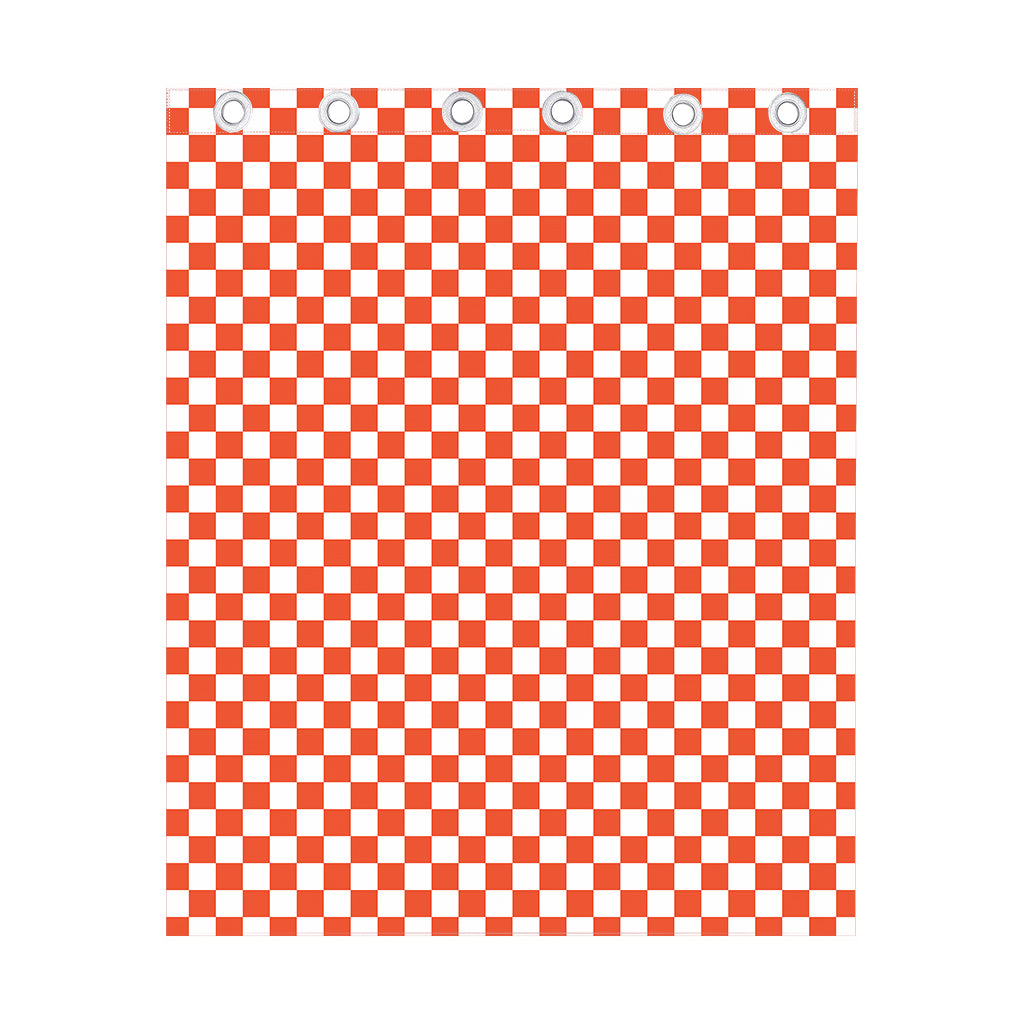 Lava Orange And White Checkered Print Curtain