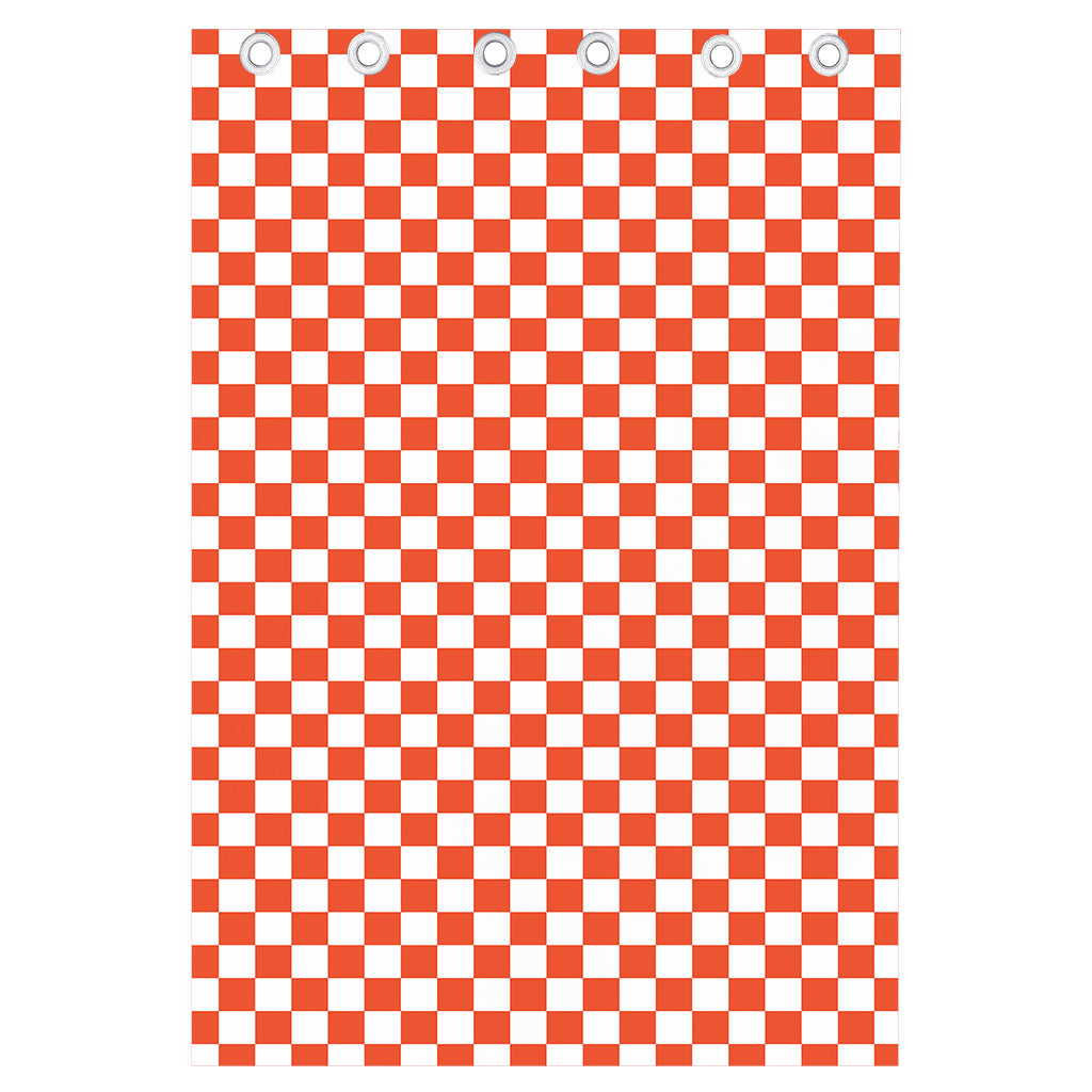 Lava Orange And White Checkered Print Curtain