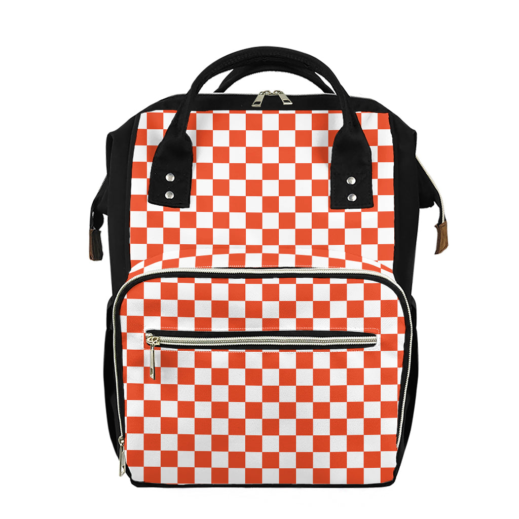 Lava Orange And White Checkered Print Diaper Bag