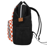 Lava Orange And White Checkered Print Diaper Bag