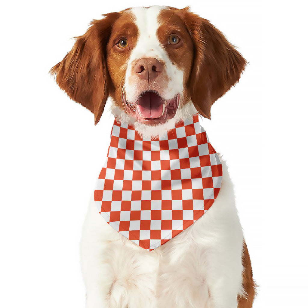 Lava Orange And White Checkered Print Dog Bandana