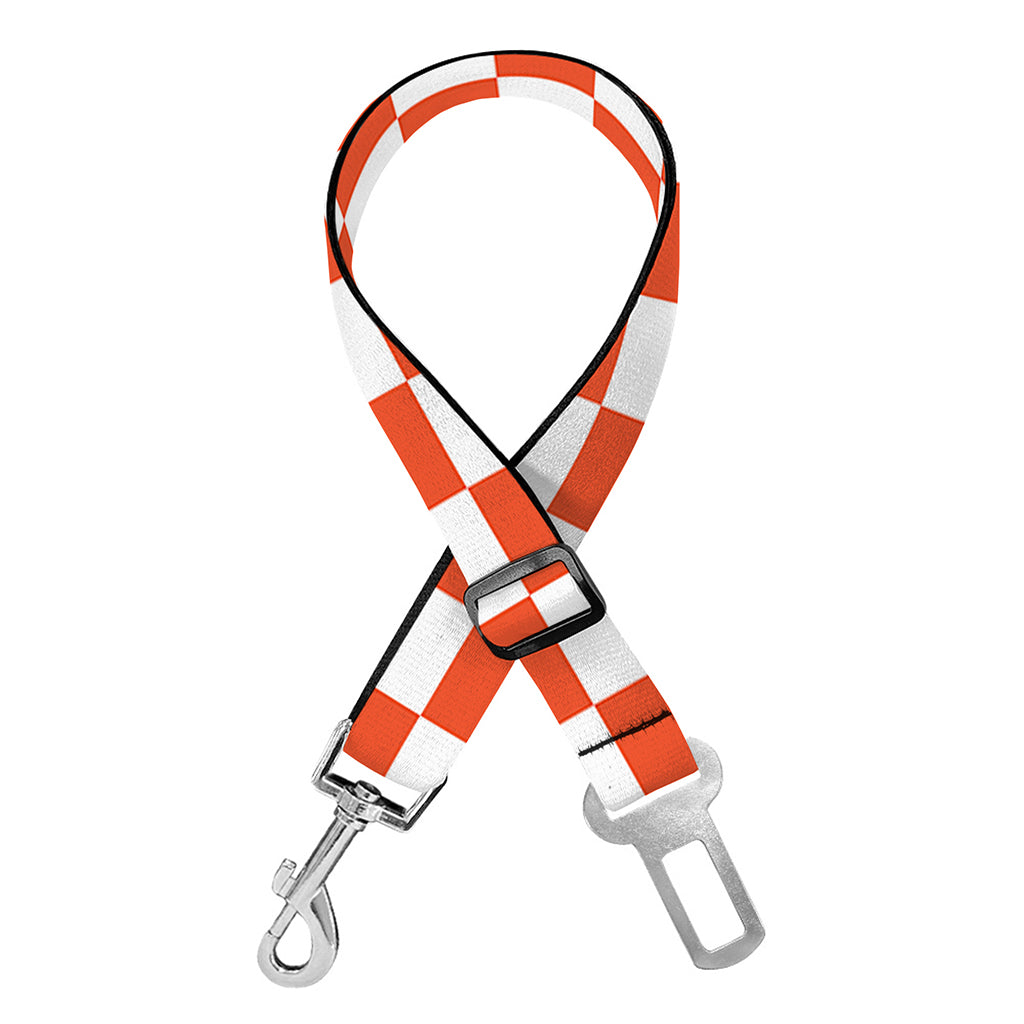 Lava Orange And White Checkered Print Dog Seat Belt