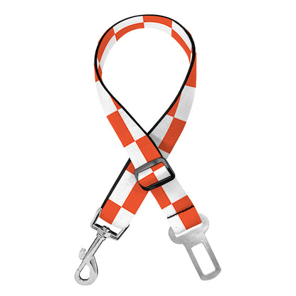 Lava Orange And White Checkered Print Dog Seat Belt