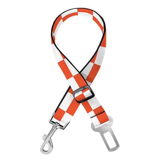 Lava Orange And White Checkered Print Dog Seat Belt