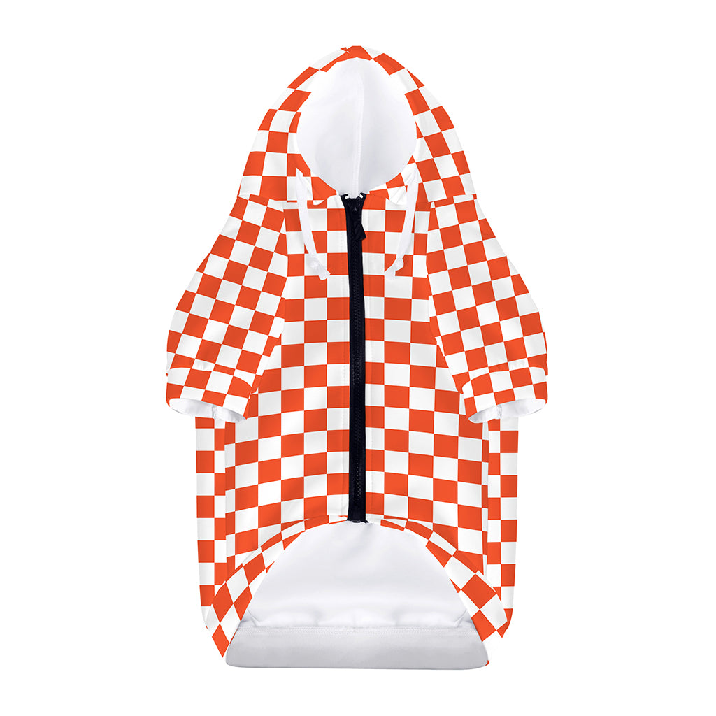 Lava Orange And White Checkered Print Dog Zip Up Hoodie