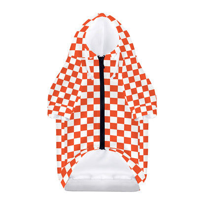 Lava Orange And White Checkered Print Dog Zip Up Hoodie