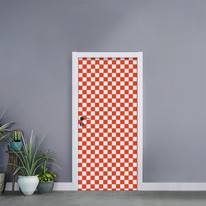 Lava Orange And White Checkered Print Door Sticker