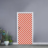 Lava Orange And White Checkered Print Door Sticker