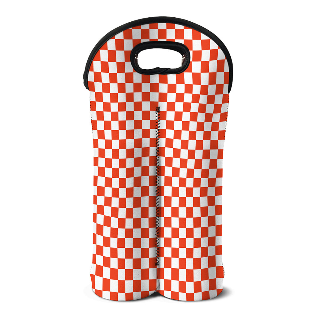 Lava Orange And White Checkered Print Double Neoprene Wine Tote