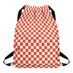 Lava Orange And White Checkered Print Drawstring Backpack