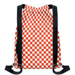 Lava Orange And White Checkered Print Drawstring Backpack