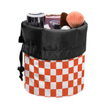Lava Orange And White Checkered Print Drawstring Makeup Bag