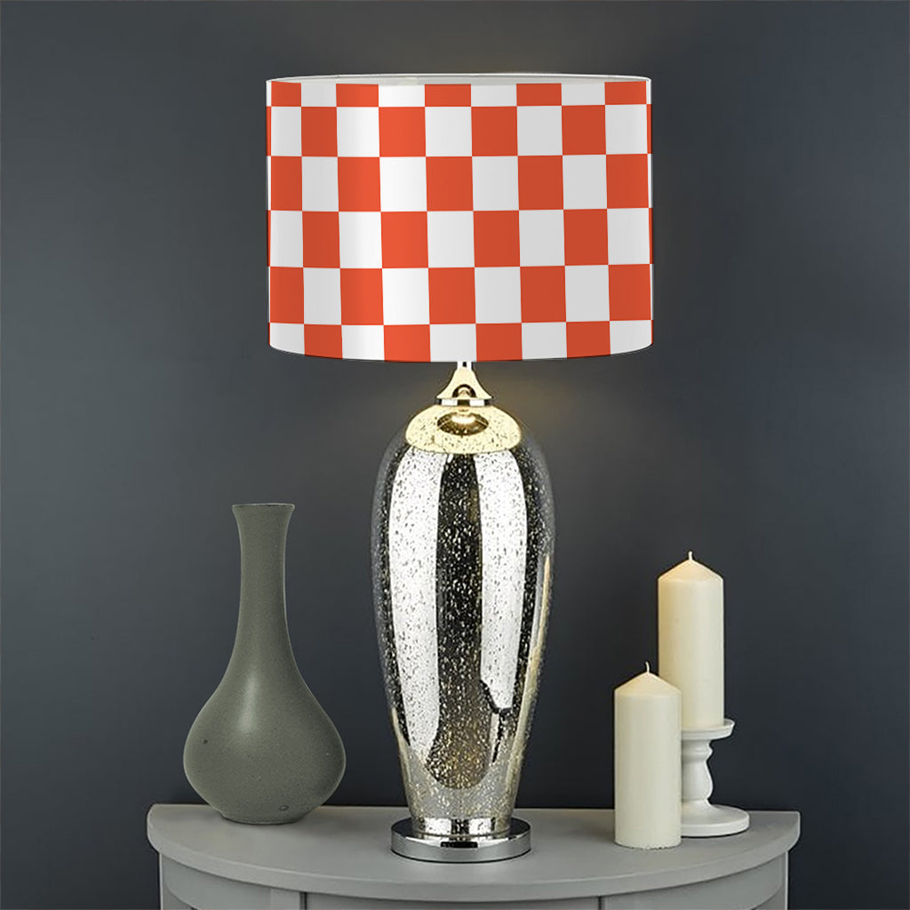 Lava Orange And White Checkered Print Drum Lamp Shade