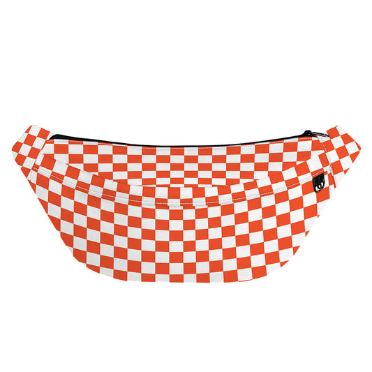 Lava Orange And White Checkered Print Fanny Pack