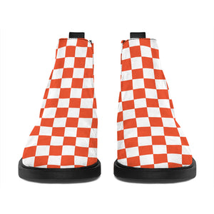 Lava Orange And White Checkered Print Flat Ankle Boots