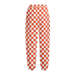 Lava Orange And White Checkered Print Fleece Lined Knit Pants