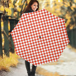 Lava Orange And White Checkered Print Foldable Umbrella