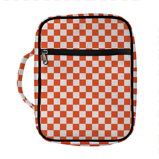 Lava Orange And White Checkered Print Front Pocket Bible Bag