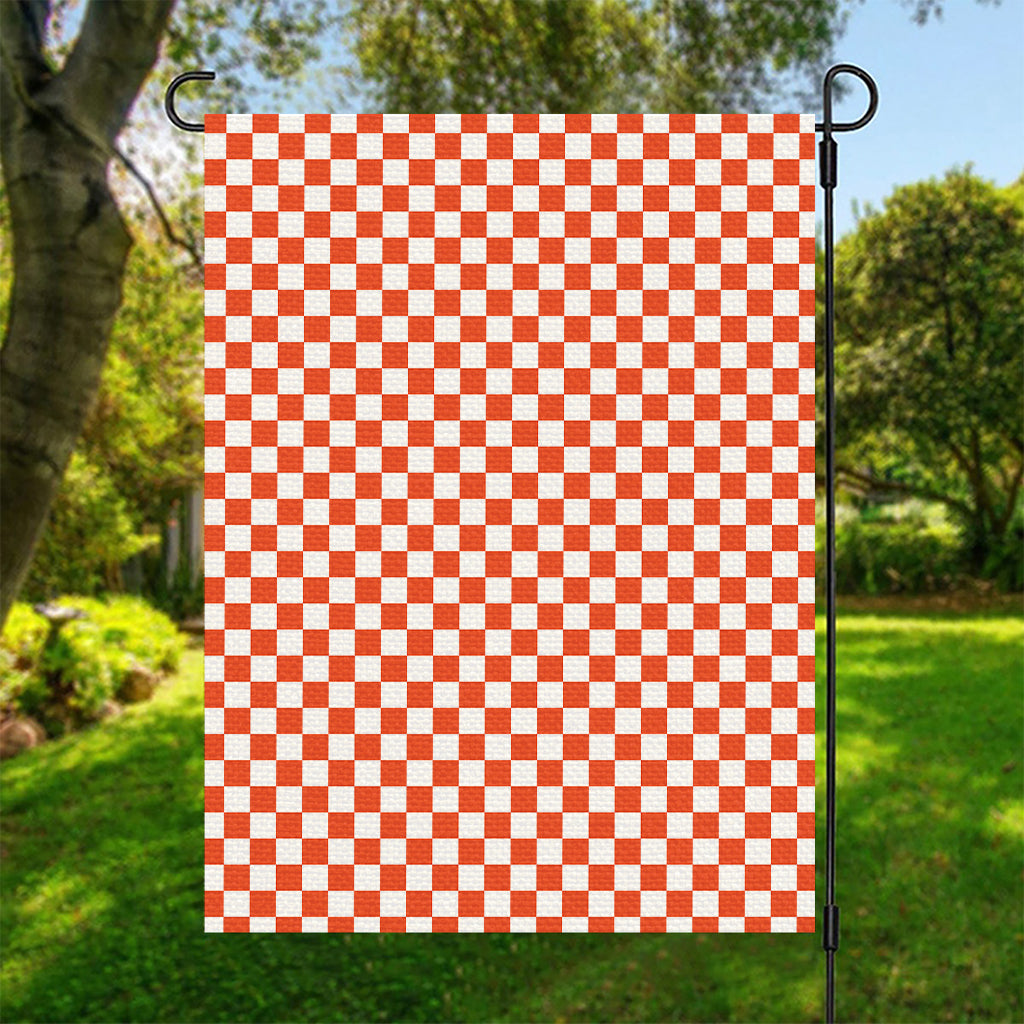 Lava Orange And White Checkered Print Garden Flag