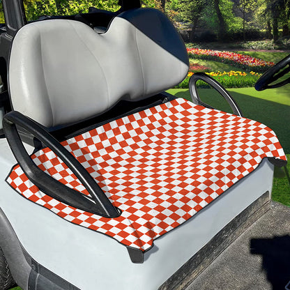 Lava Orange And White Checkered Print Golf Cart Seat Cover
