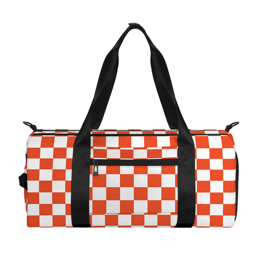 Lava Orange And White Checkered Print Gym Bag