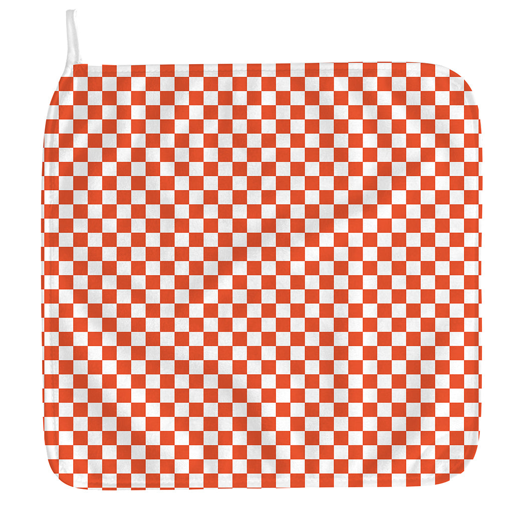 Lava Orange And White Checkered Print Hand Towel
