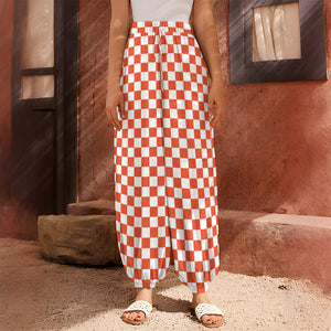 Lava Orange And White Checkered Print Harem Pants