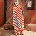 Lava Orange And White Checkered Print Harem Pants