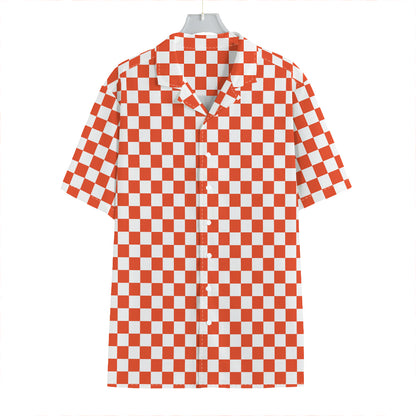 Lava Orange And White Checkered Print Hawaiian Shirt