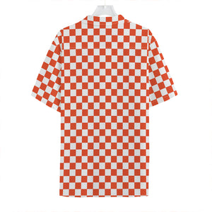 Lava Orange And White Checkered Print Hawaiian Shirt