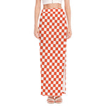 Lava Orange And White Checkered Print High Slit Maxi Skirt