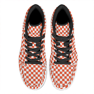 Lava Orange And White Checkered Print High Top Leather Sneakers