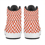 Lava Orange And White Checkered Print High Top Leather Sneakers