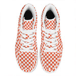 Lava Orange And White Checkered Print High Top Leather Sneakers