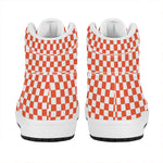 Lava Orange And White Checkered Print High Top Leather Sneakers