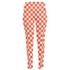 Lava Orange And White Checkered Print High-Waisted Pocket Leggings