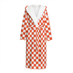 Lava Orange And White Checkered Print Hooded Bathrobe