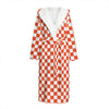 Lava Orange And White Checkered Print Hooded Bathrobe