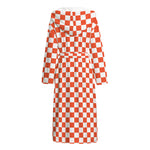 Lava Orange And White Checkered Print Hooded Bathrobe