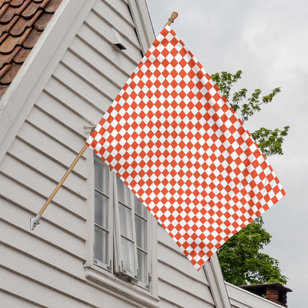 Lava Orange And White Checkered Print House Flag