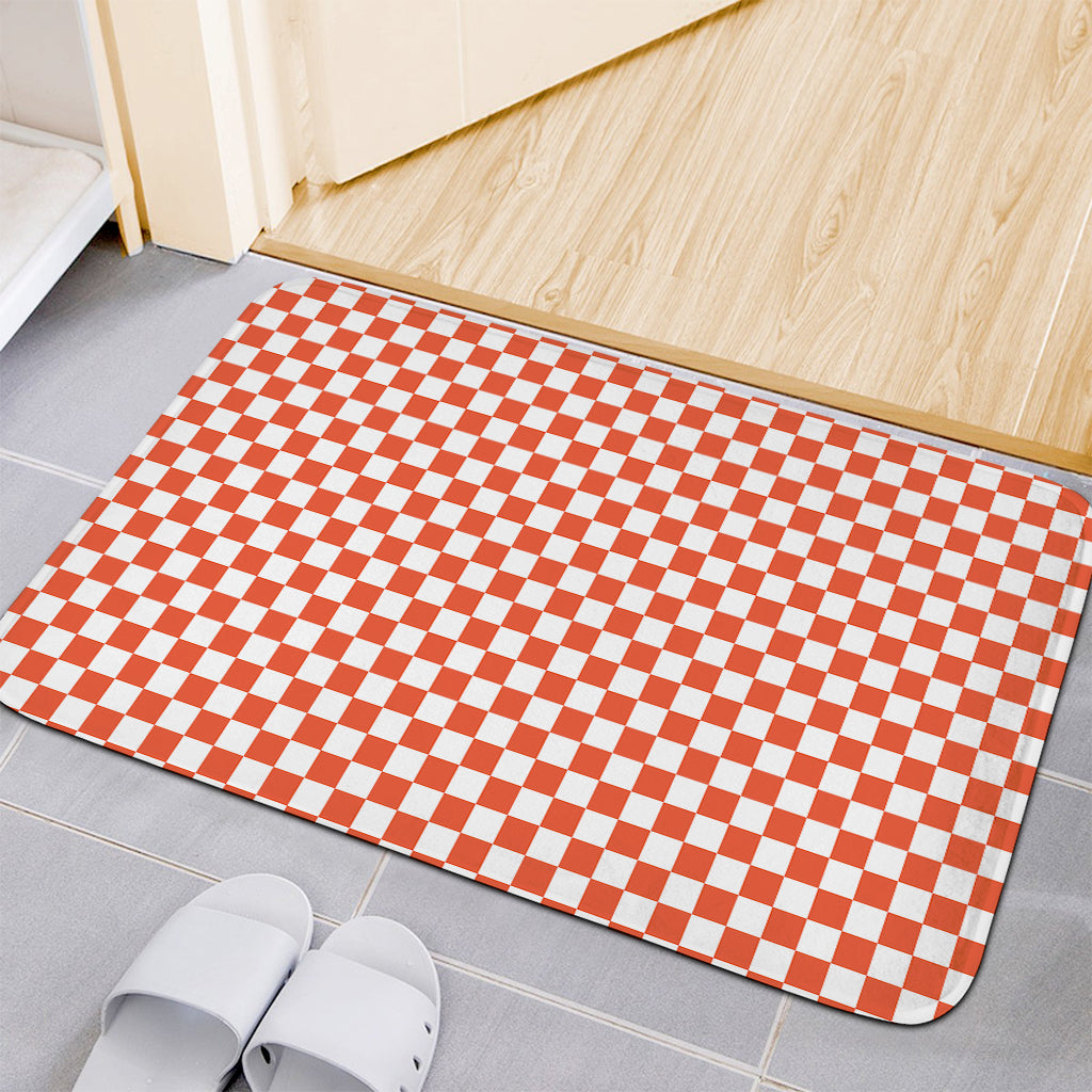 Lava Orange And White Checkered Print Indoor Door Mat