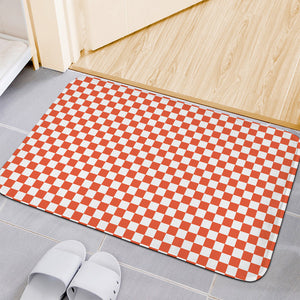 Lava Orange And White Checkered Print Indoor Door Mat