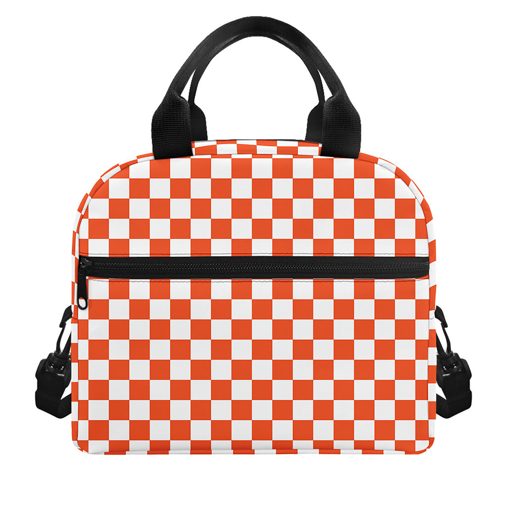 Lava Orange And White Checkered Print Insulated Lunch Bag