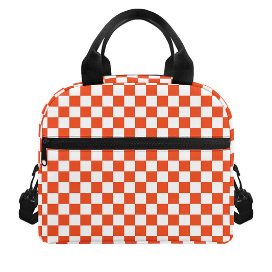 Lava Orange And White Checkered Print Insulated Lunch Bag