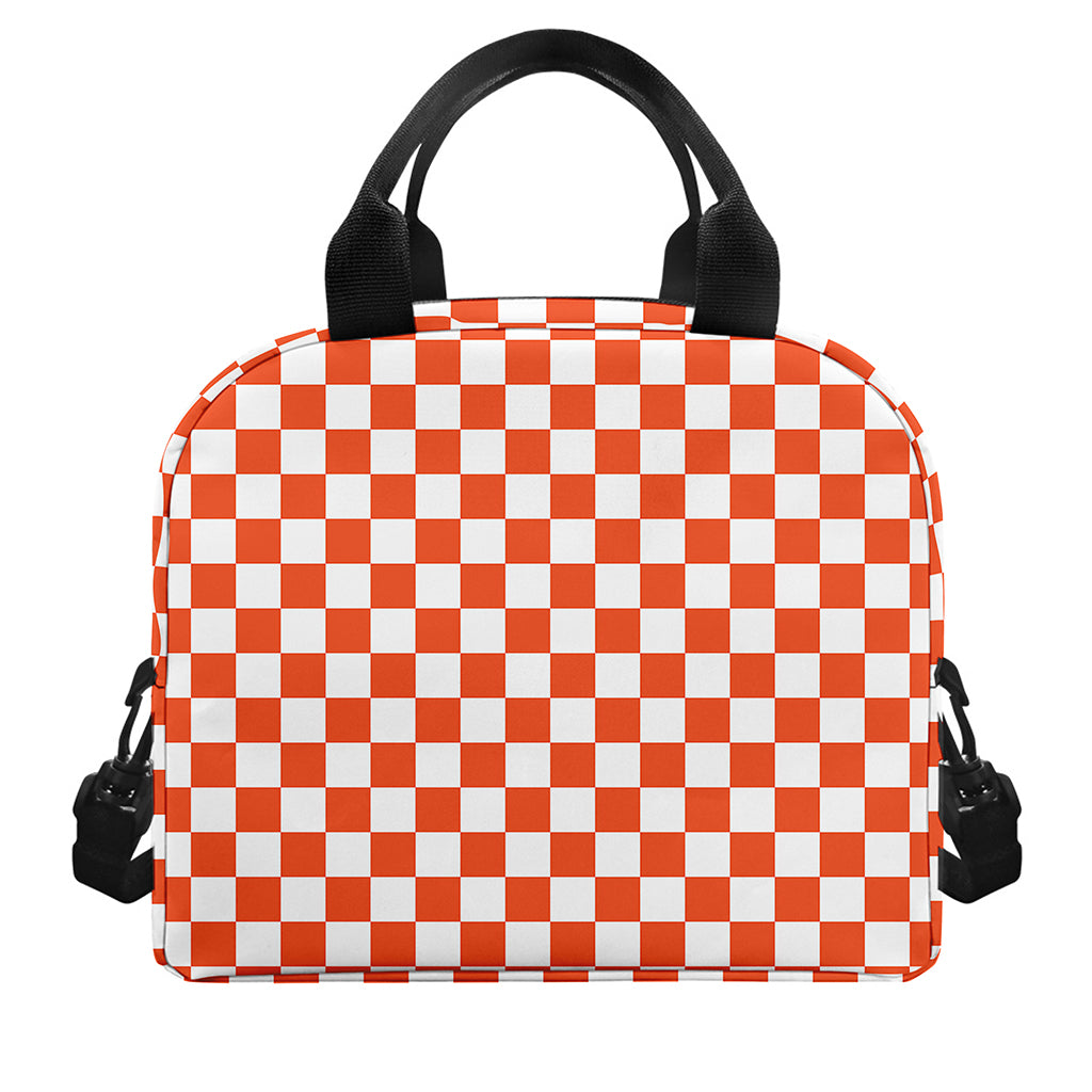 Lava Orange And White Checkered Print Insulated Lunch Bag