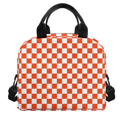 Lava Orange And White Checkered Print Insulated Lunch Bag