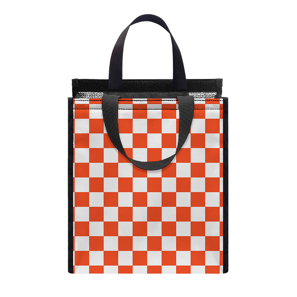 Lava Orange And White Checkered Print Insulated Lunch Tote