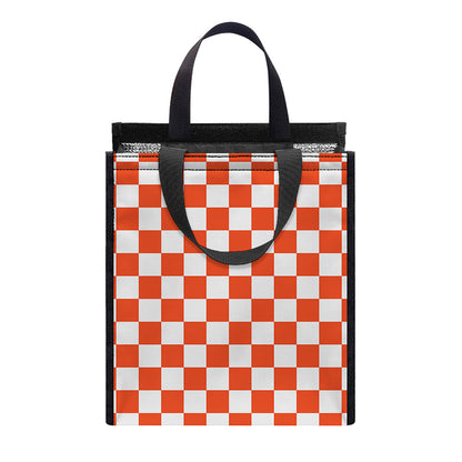 Lava Orange And White Checkered Print Insulated Lunch Tote